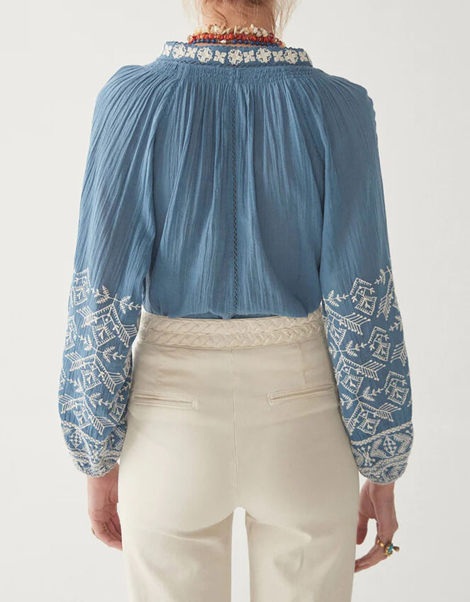 Maison Hotel Tie Neck Blouse, Blue (BLUE), large