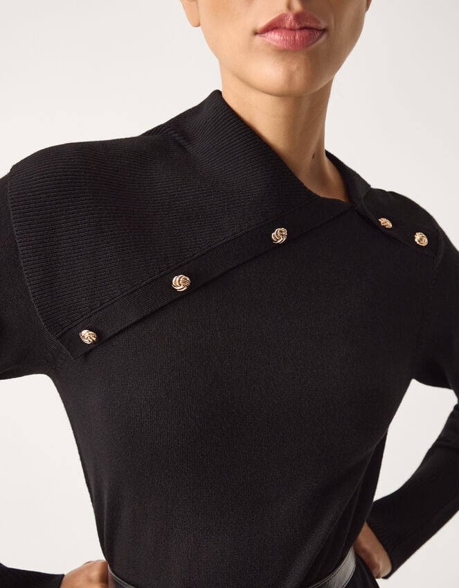Cate Button Collar Midi Jumper Dress, Black (BLACK), large