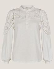 Layla Lace Jersey Top, Ivory (IVORY), large