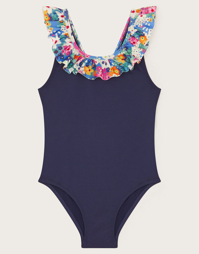 Floral Frill Swimsuit, Blue (NAVY), large