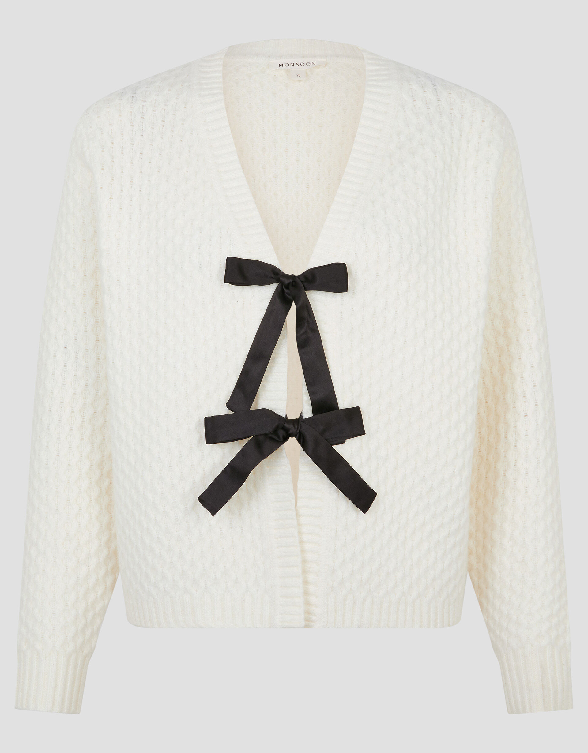 Josie White Sequin Bow Tie Cardigan