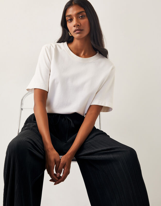 Paula Plisse Wide Leg Trousers, Black (BLACK), large