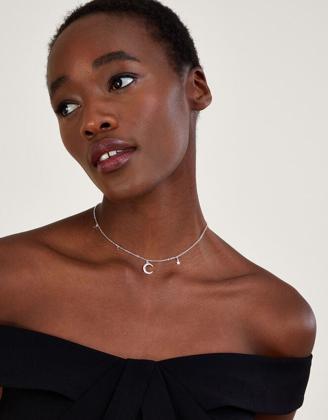 Delicate Moon and Star Pendant Necklace, , large