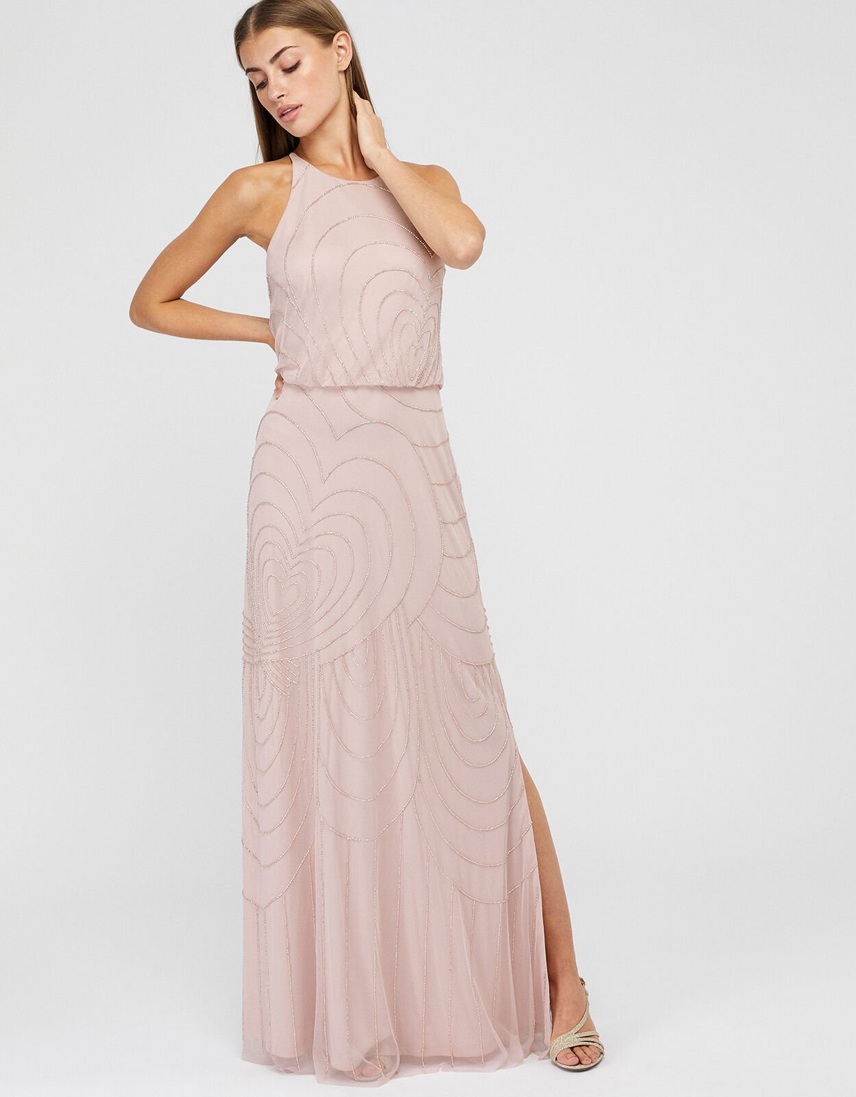 Britta Beaded Heart Maxi Dress Pink