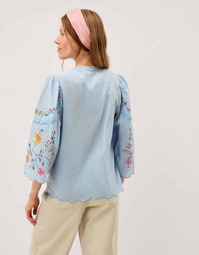 Alice Floral Embroidered Top, Blue (BLUE), large
