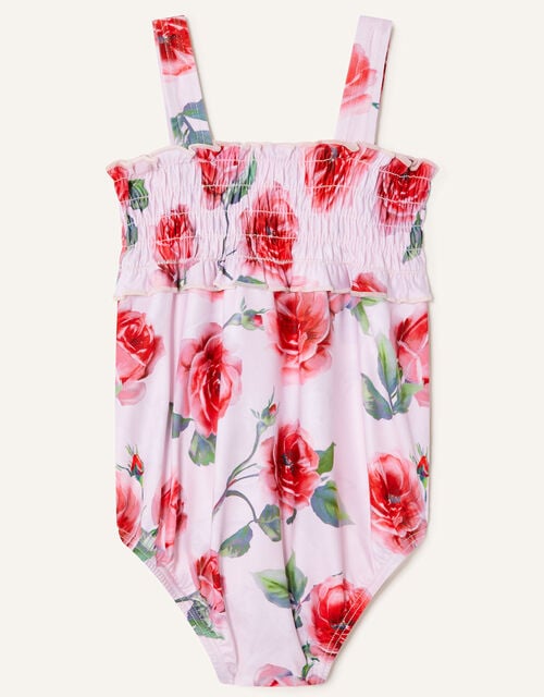 Baby Shirred Rose Print Swimsuit, Pink (PINK), large