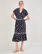Floral Print Shell Top in Sustainable Cotton, Blue (NAVY), large