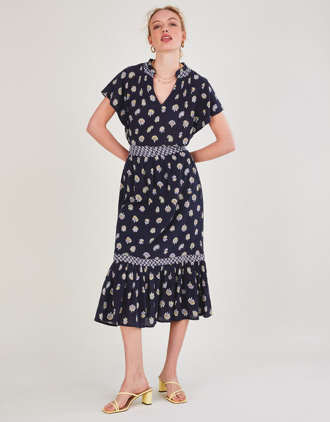 Floral Print Shell Top in Sustainable Cotton, Blue (NAVY), large