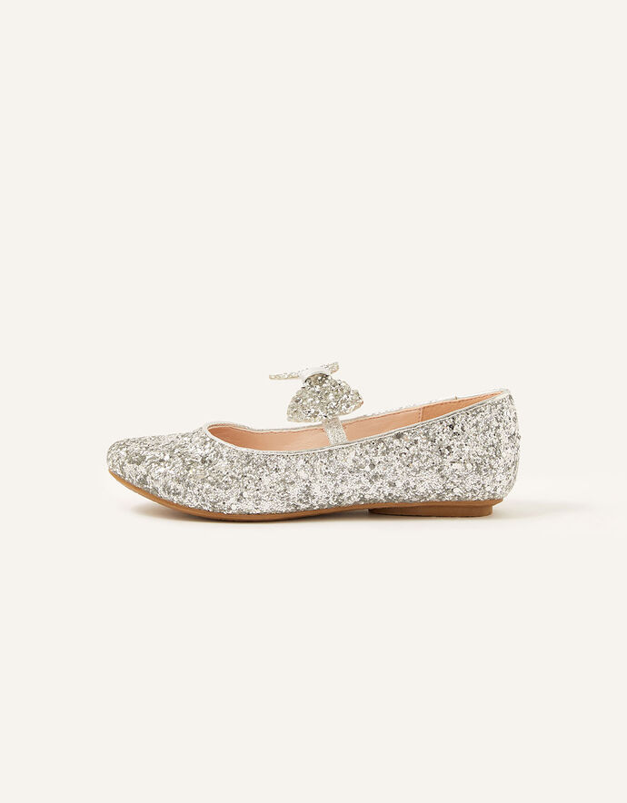 Glitter Dazzle Bow Ballerina Flats Silver