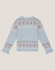 Swallow Fair Isle Cardigan, Blue (BLUE), large