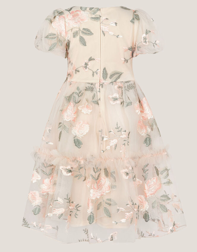 Azalea Puff Sleeve Embroidered Dress, White (WARM IVORY), large