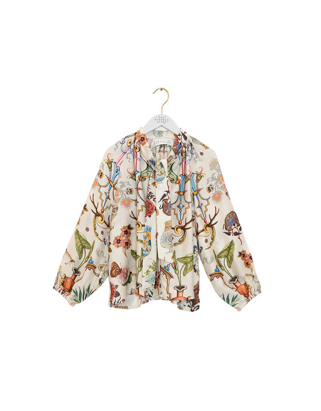 One Hundred Stars Cornucopia Pussybow Blouse, Ivory (IVORY), large