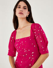 Judy Embellished Midi Dress in Recycled Polyester, Pink (PINK), large
