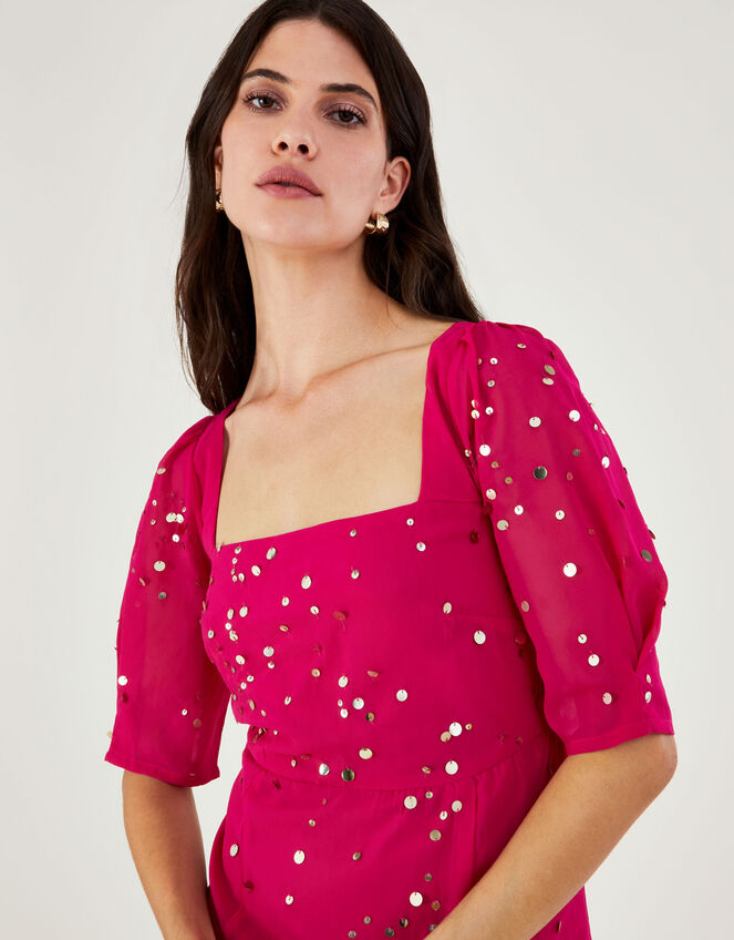 Judy Embellished Midi Dress in Recycled Polyester, Pink (PINK), large