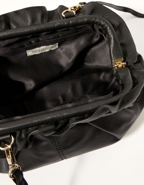 Frill Trim Leather Clutch Bag , , large
