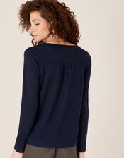 Button-Through Top in Pure Linen, Blue (NAVY), large