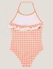 Gingham Ruffle Swimsuit, Orange (ORANGE), large
