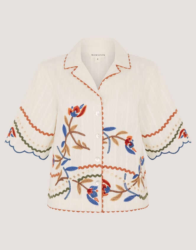 Polly Floral Embroidered Shirt, White (WHITE), large