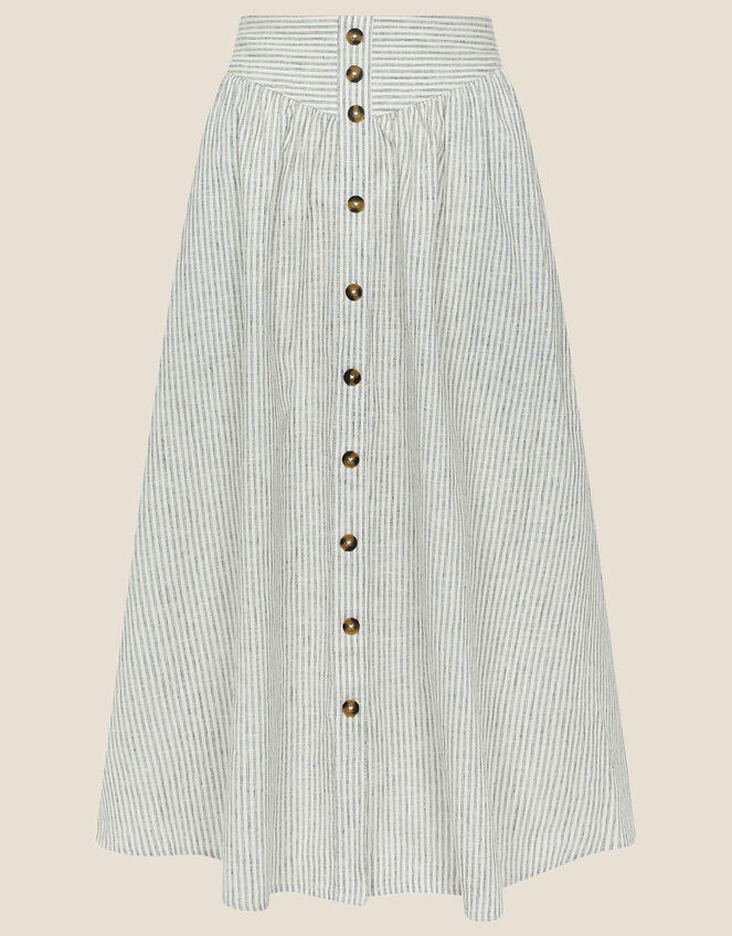 Fine Stripe Button Through Skirt, Ivory (IVORY), large