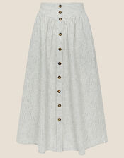 Fine Stripe Button Through Skirt, Ivory (IVORY), large