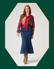 One Hundred Stars Primula Pussybow Blouse, Red (BERRY), large