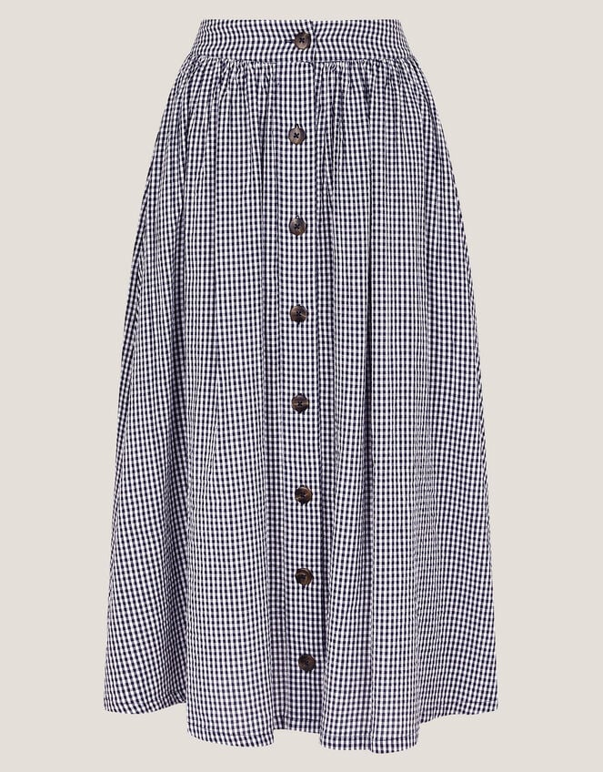Bea Gingham Button Midi Skirt, Blue (NAVY), large