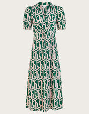 Geometric Print Midi Jersey Shirt Dress, Green (GREEN), large