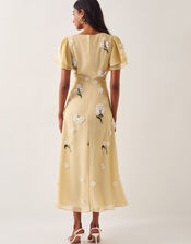 Delilah Appliqué Floral Midi Dress, Yellow (YELLOW), large