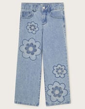 Flower Denim Jeans, Blue (BLUE), large