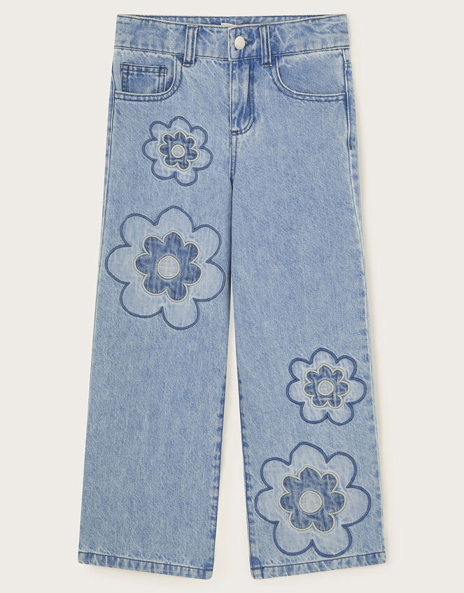 Flower Denim Jeans, Blue (BLUE), large