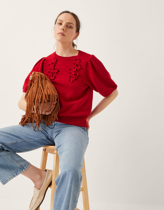 Fee Floral Puff Sleeve Jumper, Red (RED), large