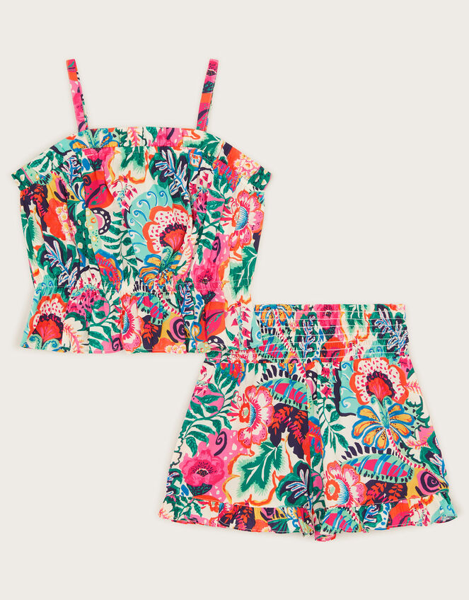 Paradiso Floral Print Top and Shorts Set, Green (GREEN), large