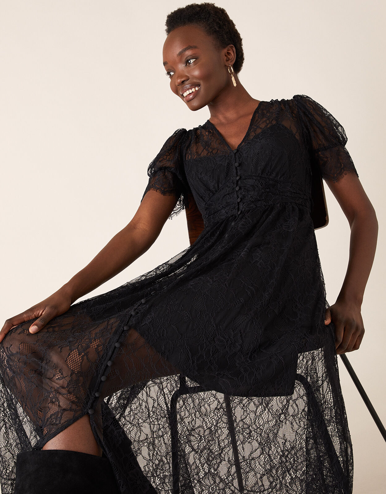 black lace tea dress