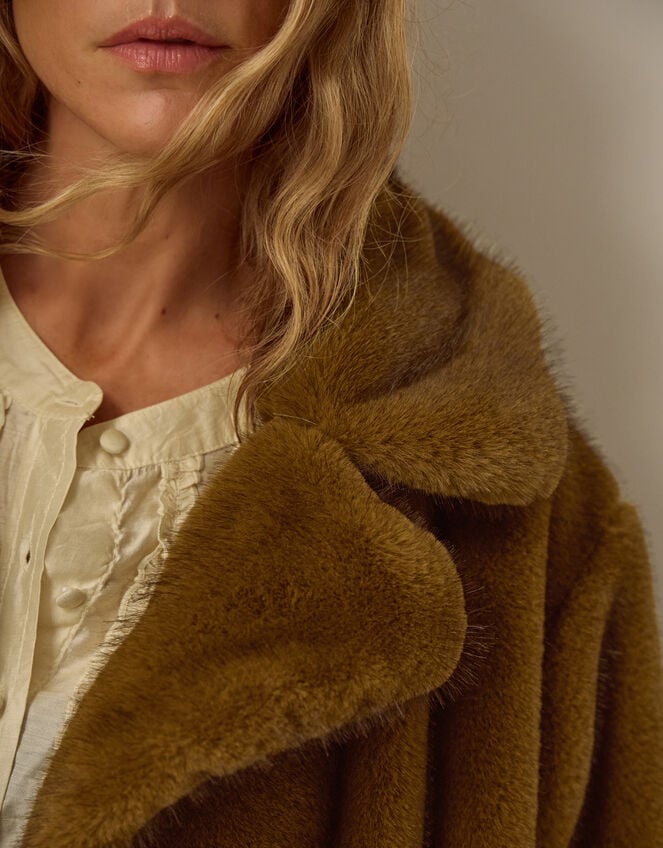 Winona Faux Fur Coat, Brown (CHOCOLATE), large