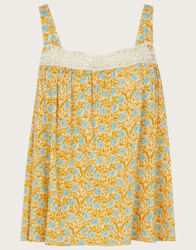 Ditsy Crochet Trim Cami Top Yellow