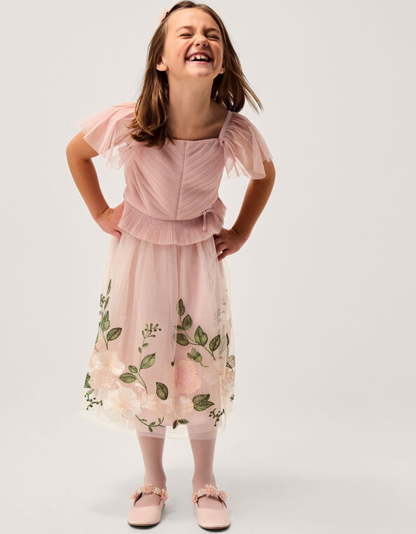 Olene Floral Embroidered Tulle Skirt, Orange (PEACH), large