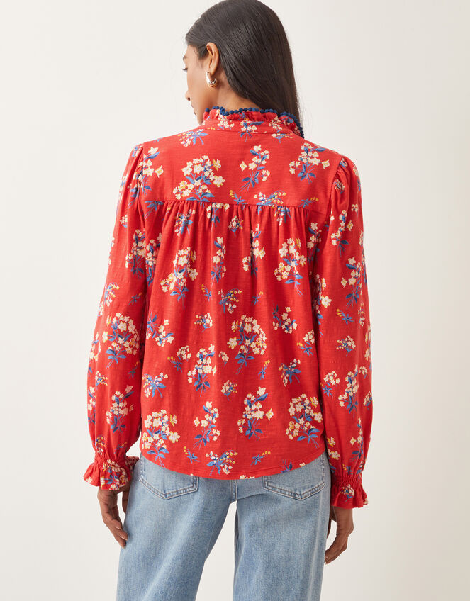 Sarah Frill Floral Print Shirt, Red (RED), large