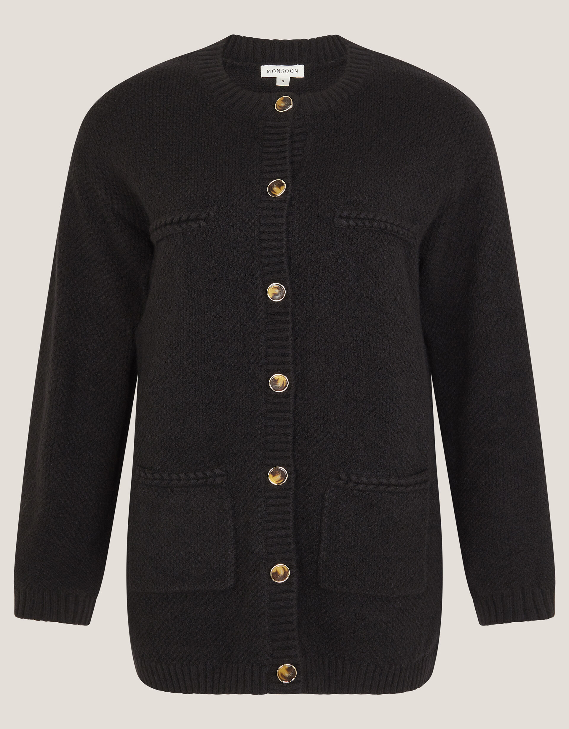 Bella Braid Pocket Cardigan Black | Cardigans | Monsoon UK.