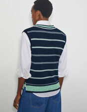 Shauna V-Neck Stripe Knitted Vest, Blue (NAVY), large