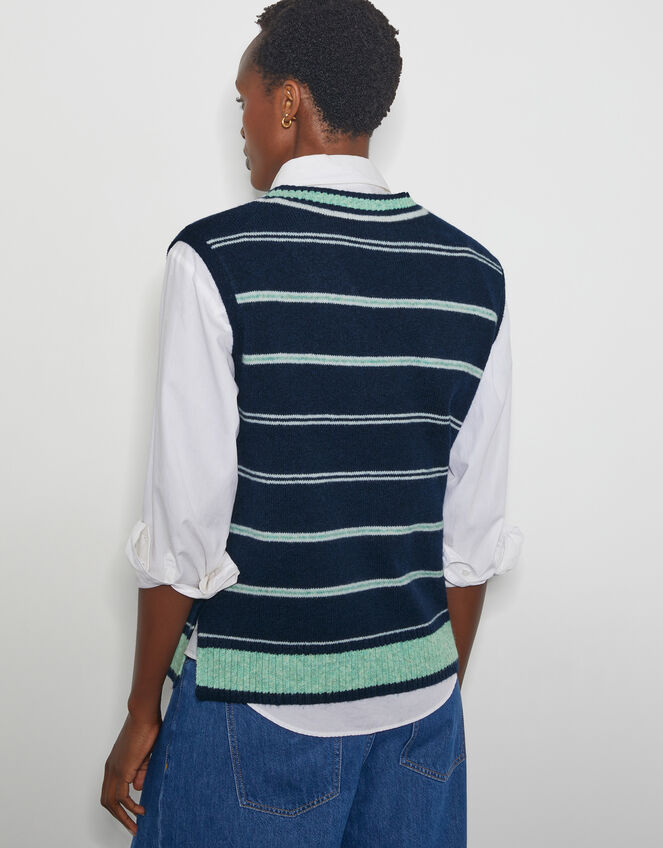 Shauna V-Neck Stripe Knitted Vest, Blue (NAVY), large