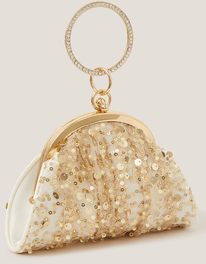 Embellished Tulle Bangle Mini Bag, Ivory (IVORY), large
