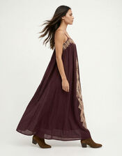 Raffya Sapphire Strappy Embroidered Maxi Dress, Brown (BROWN), large