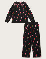 Mushroom Print Top and Joggers Set, Black (BLACK), large