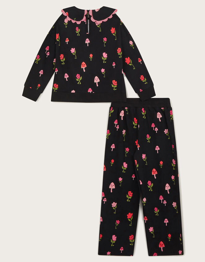 Mushroom Print Top and Joggers Set, Black (BLACK), large