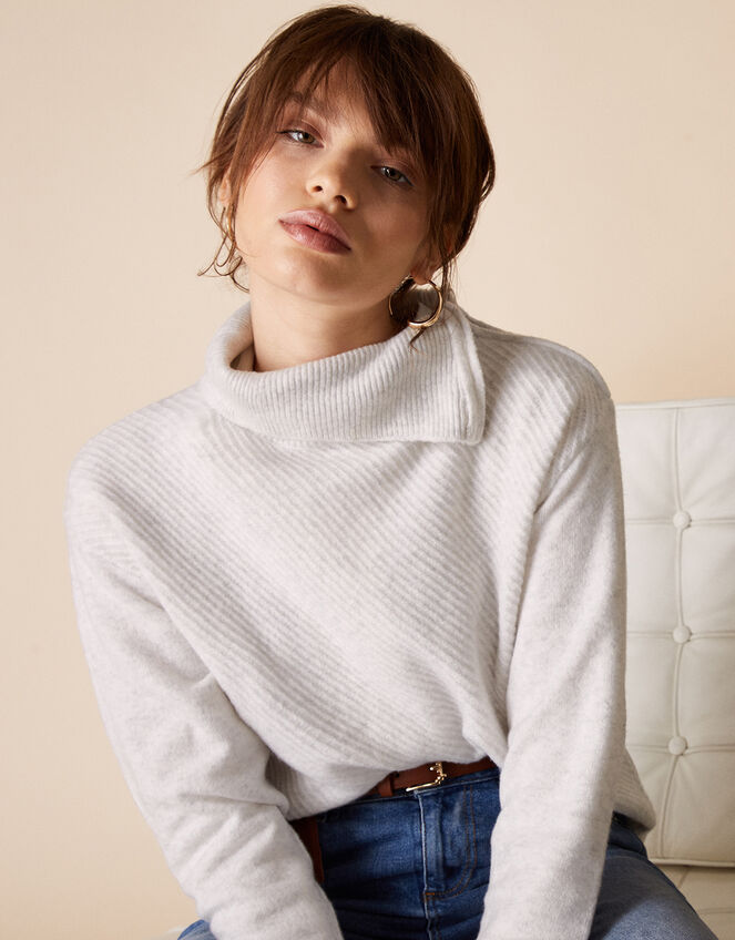 Zip Neck Knit Jumper, Grey (GREY), large