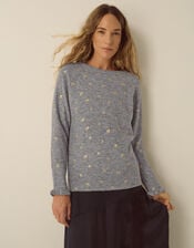 Fee Foil Bow Print Crew Neck Jumper, Grey (GREY), large