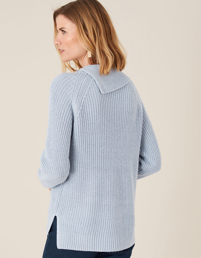 Split Neck Knit Jumper, Blue (BLUE), large