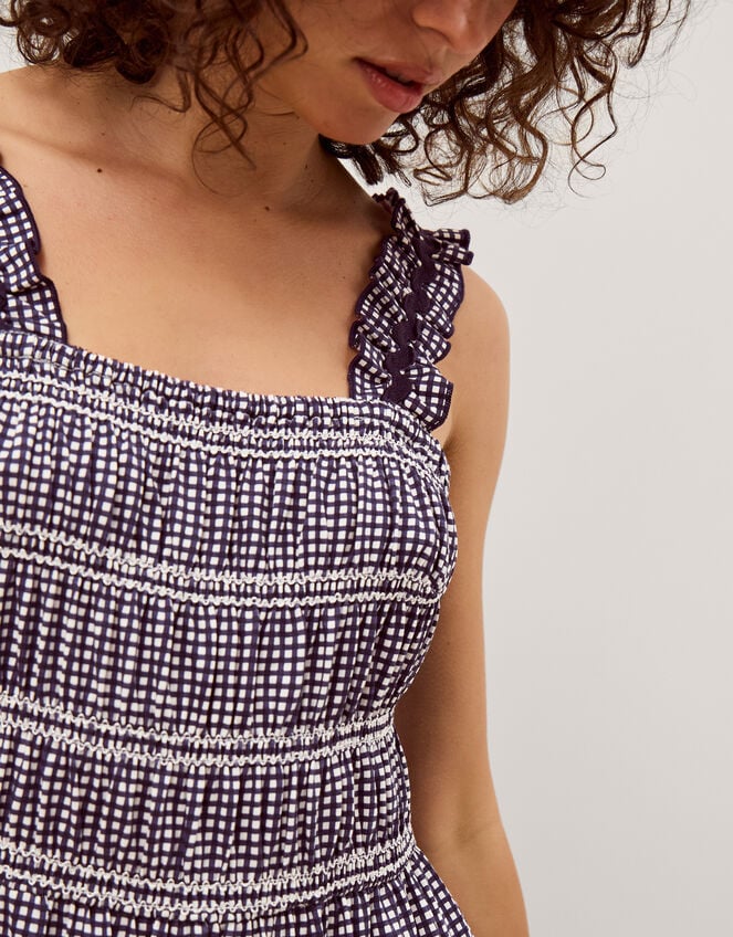 Glori Gingham Jersey Midi Dress, Blue (NAVY), large