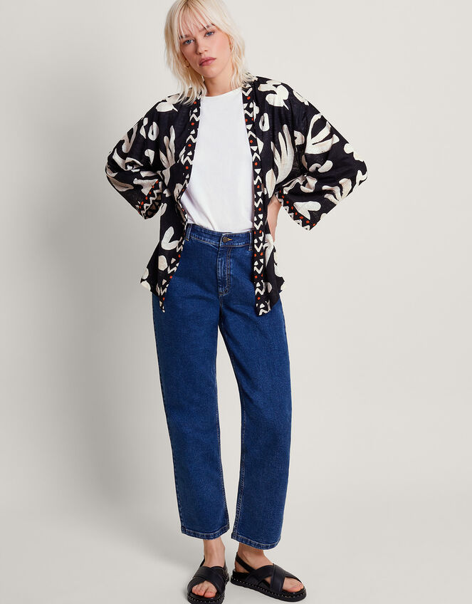 Rosa Print Linen Cover Up, Black (BLACK), large