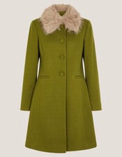 Beatrice Faux Fur Collar Coat, Green (GREEN), large